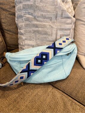 Turquoise Basketweave Leather Sling with Strap